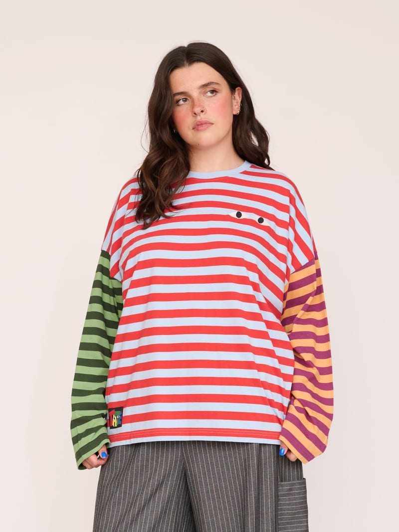 Mixed Up Contrast Stripe Long Sleeve T-Shirt
